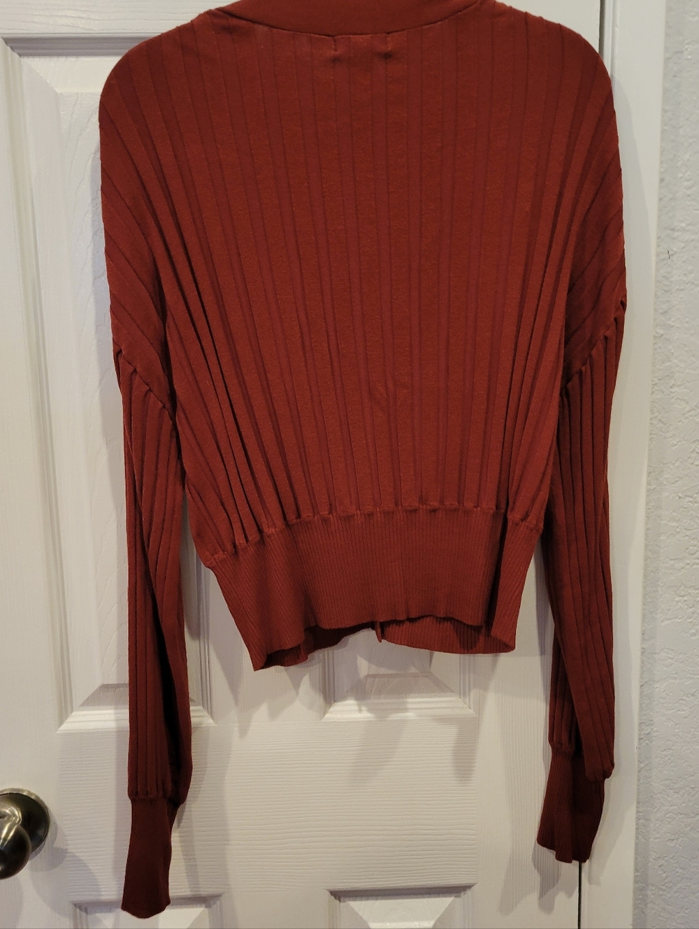 Halogen Rust Red Ribbed V-Neck Button Cardigan - Picture 4 of 4